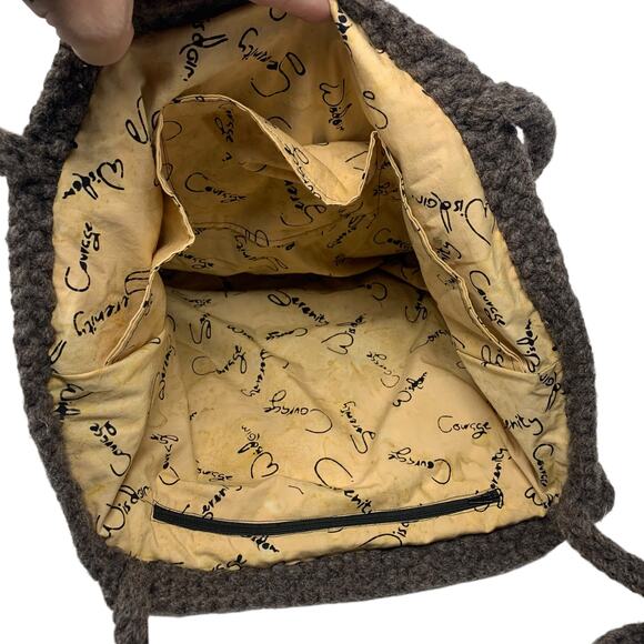 Handmade Wool 19'' x 15'' Striped Wisdom, Serenity, And Courage Lined Tote Bag - Picture 4 of 5